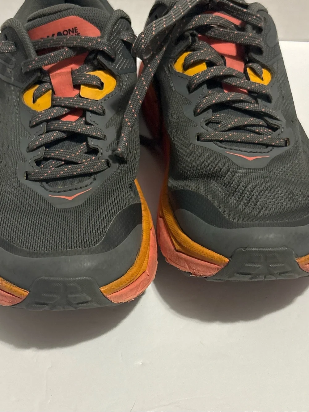 Hoka Women’s one one Sneaker in Gray with Pink & Orange Accents Size 7.5B